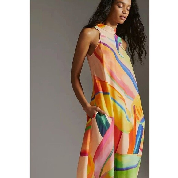 Anthropologie Farm Rio Halter Dress Abstract NWT Size 2X MSRP $230.00 - Picture 1 of 14